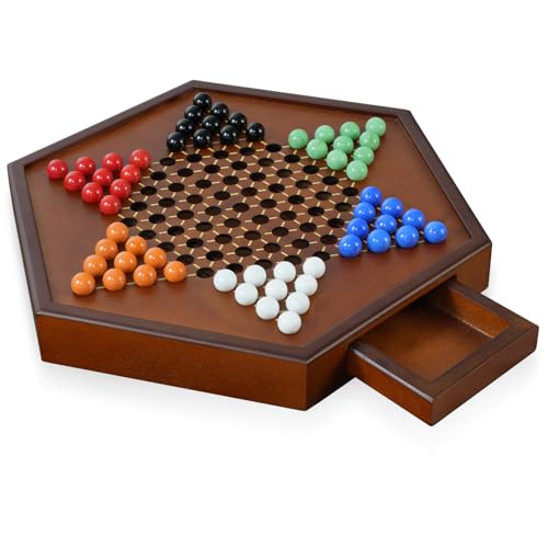 Tablero de Damas Chinas de Madera Grande 15" con Canicas miniatura 1