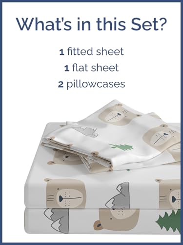 Image of Kids Full Size Cute Bear Bed Sheets - 4 Piece Kids Cute Bear Sheet Set | Cute Bear Themed Bedding, Ultra-Soft, Cute & Cozy, Breathable & Machine Washable, Bed Set for Boys, Girls & Teens, Breathable