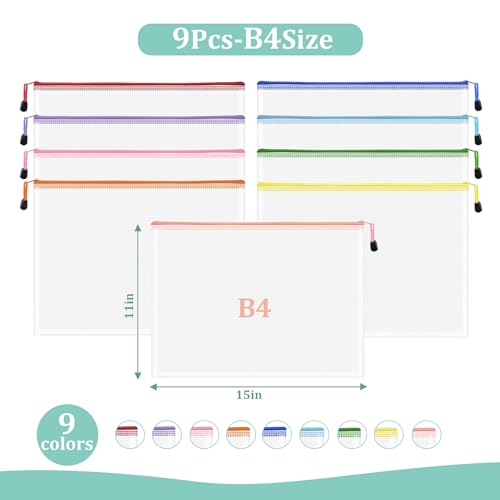 Image of 9pcs Mesh Zipper Pouch Bags, B4 Sizes Zipper Pouch, Mesh Bags With Zipper, Plastic Zipper Pouches, 9 Colors Zipper Pouches for Organizing, Board Game Storage, Travel, School Office organize
