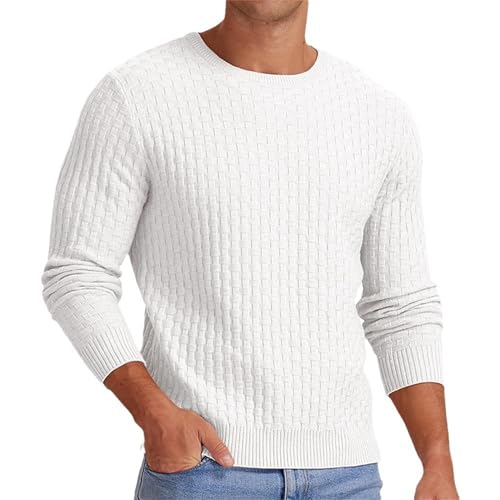 Men's Round Neck Sweater, Waffle Texture Long Sleeve Casual Knit Sweater, Long Sleeve Knit Pullover
