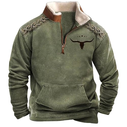 Celanisai Sudadera para Hombre con Estampado de Ciervo de Caza, Manga Larga, Cuello Alto, Ajuste Holgado, Vintage, para Invierno, con Cuello Alto, Oversize, Clásica, Vintage, de Trabajo, O Verde