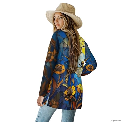 Image of Forchrinse Red Ladybug Cardigan for Women Causal Long Sleeve Open Front Cardigans Sweater Fashion 2024 Fall Coat with Pockets