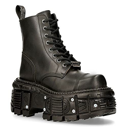 New Rock Men's TANK083-C1 Real Leather Combat Black Platform Biker Military Shoe Boots