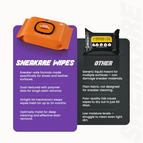 Image of SNEAKARE Shoe Cleaning Wipes (Pack of 50) - Textured, Travel-Friendly & Disposable Shoe Wipes for All Shoes - Sneaker Cleaner Wipe Multipack - Mess-Free White Shoes Cleaner for Sneakers