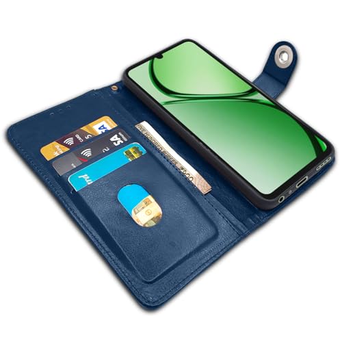Image of Pikkme Flip Cover Leather Finish | Inside TPU with Card Pockets | Wallet Stand and Shock Proof | Complete Protection Button Flip Case for Realme C63 4G (Blue)