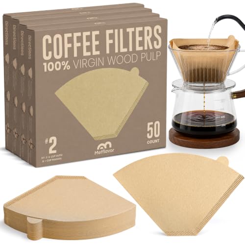 Image of 200 Count #2 Cone Coffee Filters, Unbleached Natural Paper | Disposable Coffee Filters for Most 2-6 Cup Coffee Makers, Fits Drip Coffee Maker & Pour Over Brewers Cone-Style Baskets