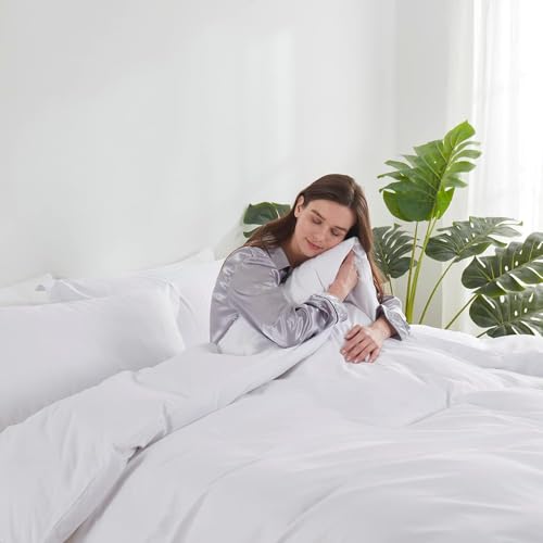 Image of Hearth & Harbor White Duvet Cover Queen Size - 3 Piece Queen Duvet Cover Set, Soft Double Brushed Queen Size Duvet Covers with Button Closure, 1 Duvet Cover 90x90 inches and 2 Pillow Shams