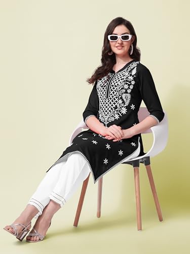 Image of MIRCHI FASHION Pure Cotton Lucknowi Chikankari Embroidered Kurta Set | Straight Fit Kurta Pant Outfit | Ethnic Office Wear & Daily Style 2 Piece Collection