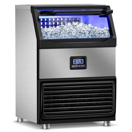 Commercial Ice Machines, 108Pcs Ice Cubes 8Mins, 350Lbs/24H with 75Lbs Storage Bin