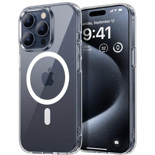 Image of Elzzi Clear Transparent Magsafe Cover for iPhone 15 Pro Case (Compatible with Mag-Safe) Non Yellowing Non Slippery Shockproof Phone Case