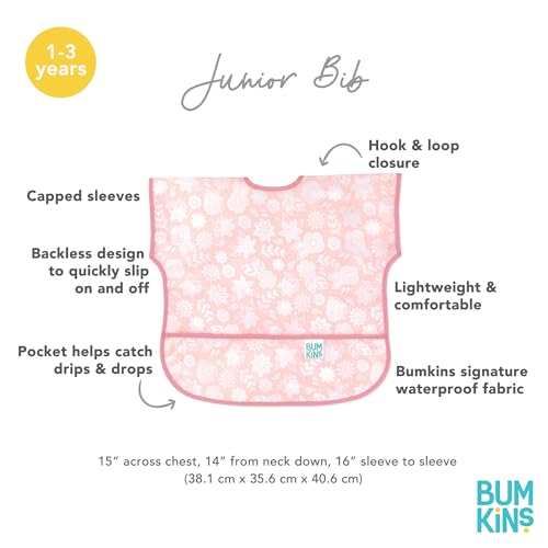 Image of Bumkins Junior Bib, Short Sleeve Toddler Bib, Smock for Kids 1-3 Years, Waterproof Fabric aa‚¬a€oe Lace
