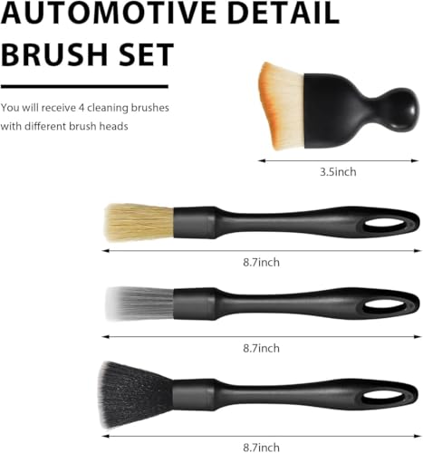 Image of 4 PCS Car Detailing Brush Set for Cleaning Interior or Exterior, Boars Bristle Detailing Brushes, Dusting Cleaning Supplies, Tool for Emblem, Air Vents, Wheels, Leather Upholstery Seat