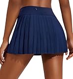 PINSPARK Womens Tennis Skirt with Zip Pocket Golf Skorts Pleated Sport Skirts Quick Dry Athletic Pickleball Skort, Navy Blue XS