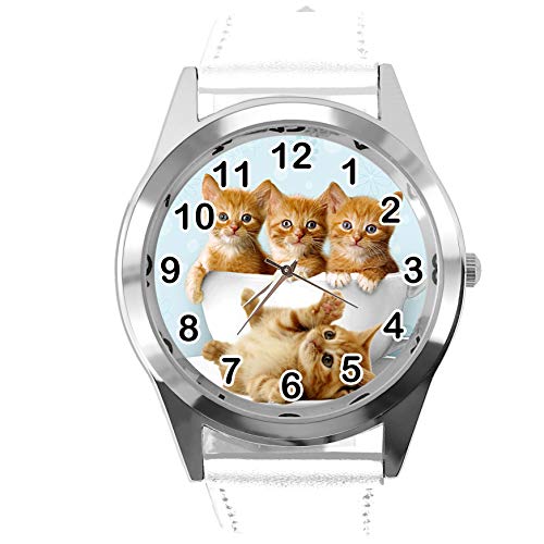 TAPORT® Montre à quartz chatons avec bracelet en cuir blanc, blanc, Sangle