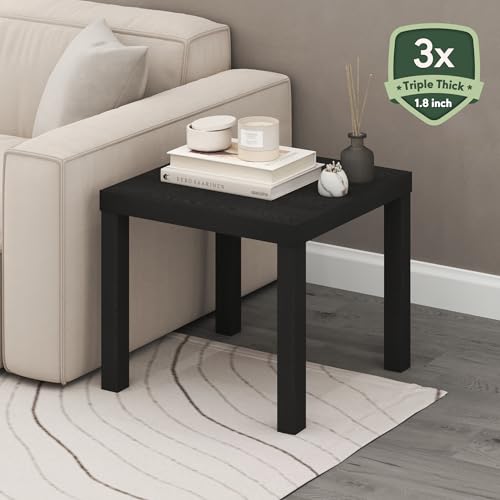 Image of Furinno Classic Toolless Square Side Table, 1.8 inch Thick Tabletop, Black | Modern End Table, Simple Night Stand, Bedside Table, for Living Room, Bedroom