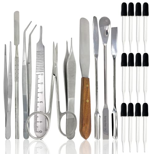Scientific Labwares 32 Pcs Science Lab Micro Spatula Tweezer Sampler Set, Stainless Steel Mutlipurpose Laboratory Sampling Mixing Pipette Set #TOP30