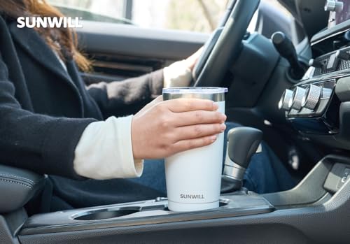 Image of SUNWILL Travel Coffee Tumbler 20 oz, Insulated Mug with Lid, Stainless Steel Cup for Hot and Cold Drinks, Powder Coated White