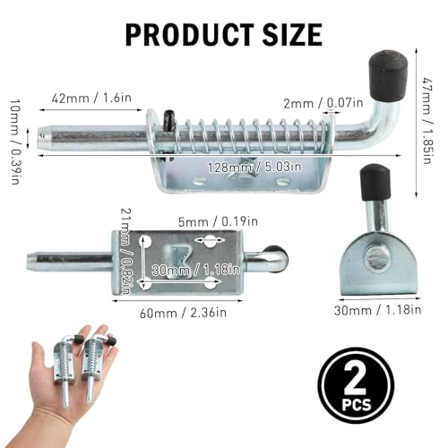 Annlpoy 2 Piezas pestillo puerta cerrojos,pestillos de resorte puerta exterior,Cierre Seguro para Puertas de Garaje, Jardín y Cobertizos, Resistente a la Corrosión, 10x128mm - imagen 2