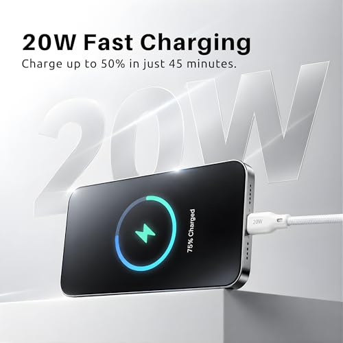 Image of PHILIPS DLC4150VW /94 20W iPhone Original Type-A to Lightning Fast Charging Cable (1.5m, Bright White) | MFi Certified | 480Mbps | Nylon Braided | Compatible with iPhone & Other Lightning Devices