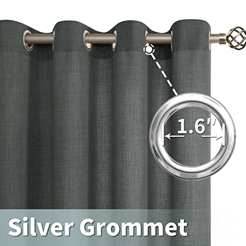 Image of LAMIT Dark Grey Linen Curtains 90 Inch for Bedroom, Grommet Thick Linen Textured Burlap Curtains Light Filtering Privacy Panels for Living Room /French Door, Set of 2, 52 x 90 Inch