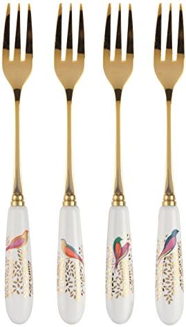 Portmeirion Sara Miller London Chelsea Pastry Forks | Set of 4 Forks for Dessert and Appetizers | Made of Stainless Steel and Fine Porcelain | Handwash Only