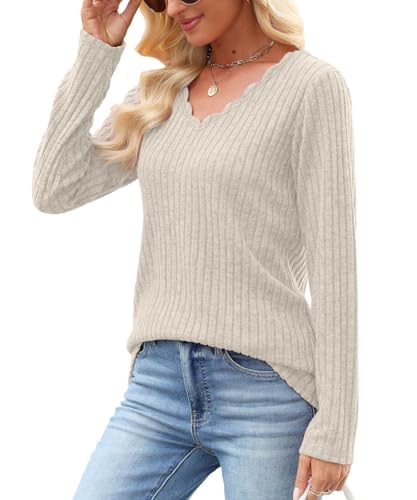 JomeDesign Womens Sweaters Casual Long Sleeve V Neck Lightweight Tunic Pullover Sweater Tops3