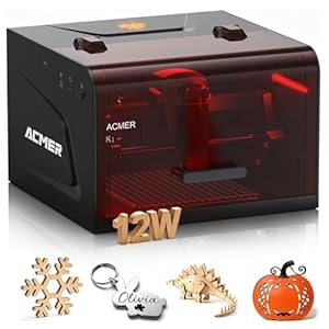 ACMER K1 Laser Graviermaschine 12000mW, Class 1 Kleine Geschlossene Sicherheit Laser Cutter, Gravurfläche 150×150mm, 0, 01mm Präzision Hochpräzise Lasergravur Maschine für DIY Holz, Metall, Leder, etc.