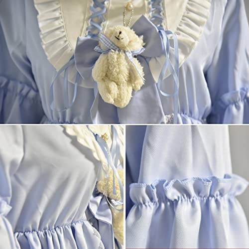 Girls Lolita Princess Dress Kawaii Long Sleeve Chiffon Skirt Cute Girl Dress Sky Blue2