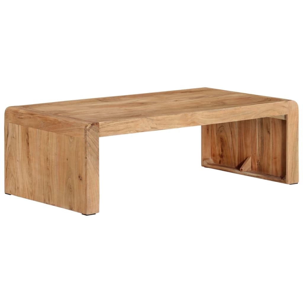 Mesa de centro de madera maciza de acacia, 110 x 55 x 35 cm, mesa auxiliar con estante y cajón, estilo rústico, para sofá, salón, oficina, rústica y funcional