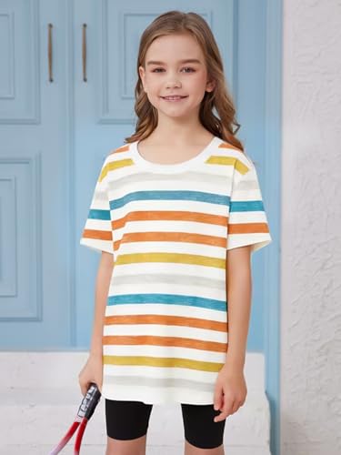 Image of ZDC Girls Short Sleeve T Shirts Kids Summer Oversized Tops Trendy Crewneck Basic Tees 5-14 Years