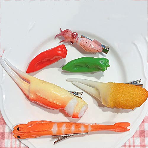 Fried Crab Claws Hair Clip Simulation Food Hairpin,Funny Duckbill Clip Kelp Shrimp Fries Barbecue Hair Clips Hair Accessories(Red Pepper) #TOP4