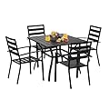 VINGLI 5-Piece Outdoor Dining Set, Metal Patio Dining Set for 4, Square Dining Table with Umbrella Hole & 4 Stackable Patio Chairs for Porch, Deck and Backyard
