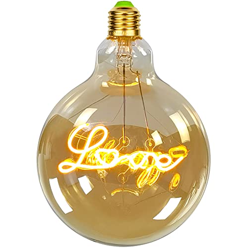 TIANFAN Bombillas LED vintage Big Globe G125 4W 220/240V Alfabetos Especialidad Bombilla Decorativa Super Amarillo Cálido (Love)