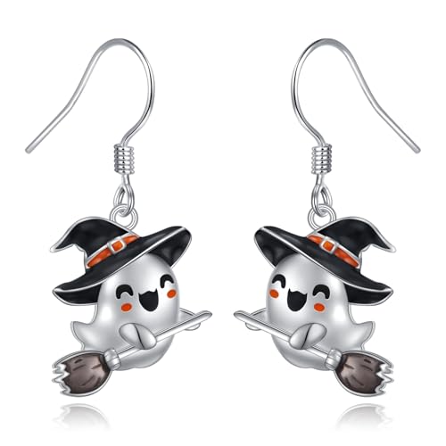 Halloween Earrings for Women 925 Sterling Silver Bat/Ghost/Pumpkin Halloween Dangle Drop Earrings Holiday Party Accessories Fashion Jewelry for Women