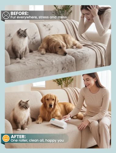 Image of DELOMO Pet Hair Remover Roller, Reusable Lint Roller for Dog and Cat Hair | Portable Pet Hair Roller with Large Fur Bin, Fast Cleaning for Couches, Bedding, Rugs, Car Seats and Furniture, No Batteries