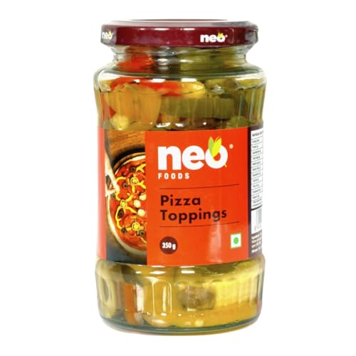 Image of Neo Pizza Topping 350g I Ready-to-Eat, Fibre-Rich l Jalapeno, Olive, Baby Corn, Yellow and Red Bell Pepper I Enjoy as topping for Pizza, Pasta, Salads, Burger & Wraps l Non-GMO I100 % Vegan (Pack of 1)