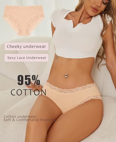 Image of Knowyou Cotton Underwear for Women Cheeky Bikini Womens Underwear Pack Sexy Lace Wasit Hipster Brief Panties for Ladies