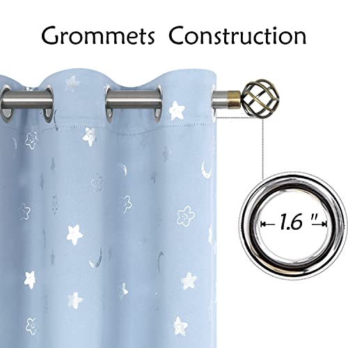 Image of BGment Nursery Curtains for Boys Bedroom, Star and Moon Blackout Curtains for Kids Room, Girls Thermal Insulated Room Darkening Window Curtains Drapes with Grommet 63 Inch Long, Spa Blue, 52 Wide