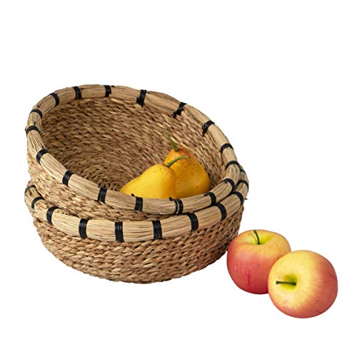 Juego de 2 cuencos de mimbre hechos a mano para frutas decorativos, para pan, aperitivos, alimentos, cuenco de almacenamiento de alimentos, estilo rústico mesa de comedor, mesa de cocina decoración