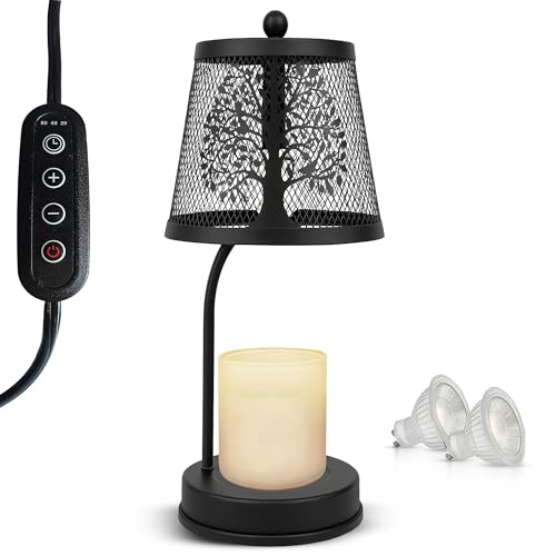 LUZZEN Lámpara calentadora de velas de granja, color negro, lámpara grande sin llama y sin humo con temporizador y luz ajustable, para velas aromáticas, decoración zen y meditación, lámpara para velas