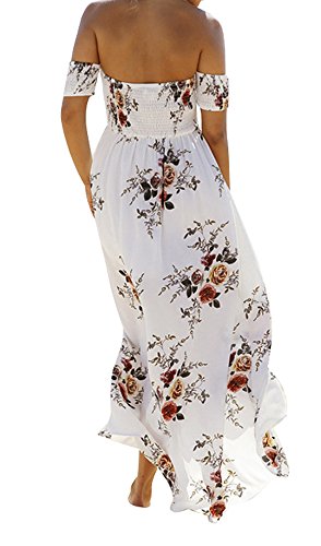 Svaliy Women Floral Off The Shoulder Split Chiffon Maxi Beach Dress Wedding Party White Small #TOP2