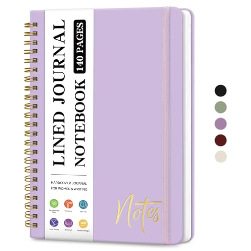 ZOTIA Lined Spiral Journal Notebook for Women, A5 College Ruled Journals for Writing, Hardcover Notebooks for Work, Note taking and Office School Supplies,140 Pages - Lilac Purple