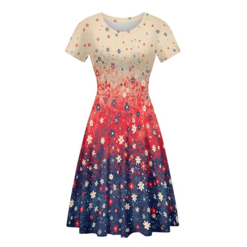 Image of AFPANQZ Womens Casual Summer Lightweight Vintage Dress Short Sleeve Midi Dress Knee-Long Luxury Formal Dress