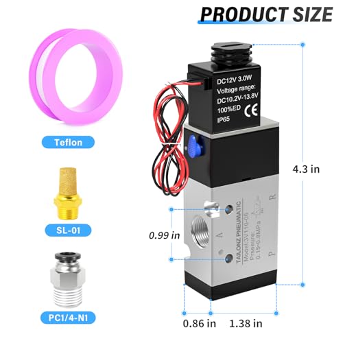 Image of TAILONZ 1 /8 inchNPT DC12V 3V110-06 Solenoid Valve 2-Position 3-Way Outlet wire | Aluminum,Pilot-Operated Electric Valve with Single Coil,for Controlling Air,Water and Other in Industrial Automation Systems