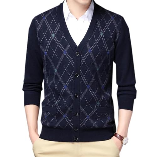 Men Sweater Buttons Down Plaids Vintage Knit Sweater Thick for Winter V Neck Cardigan2