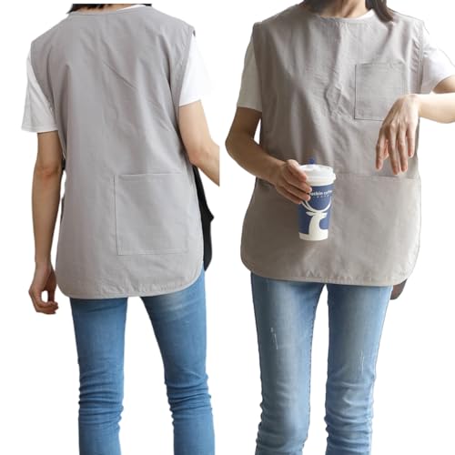 [JUNA KOOK] エプロン レディース おしゃれ エプロン メンズ エプロン ベスト 大きいなポケット付き 男女兼用 かぶるだけ ショート ゆったり 撥水防汚 シンプル 無地 ユニセックス カジュアル カフェ 飲食 業務 作業 保育士