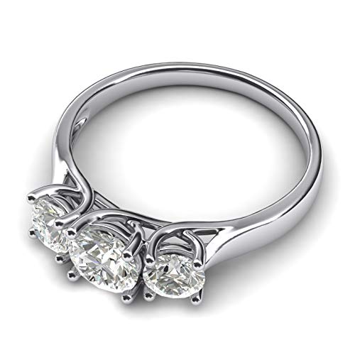 Genuine Moissanite Fine 14k White Gold Three Stone Trellis Simulated Diamond Ring Promise Engagement ring 2.0ctw2