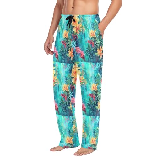 Men's Watercolor Flower Pattern Pajama Pants with Pockets - Straight Fit Cotton Sleep Bottoms for Lounge & Nightwear4