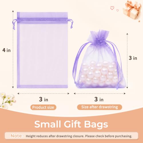 Image of Crweety 50PCS Organza Bags 3x4 Light Purple Small Gift Bags Mesh Drawstring | Party Favor Goodie Bag Bulk, Jewelry Sachet Candy Treat Soap Makeup Pouches, Wrap for Wedding Baby Shower Birthday Halloween