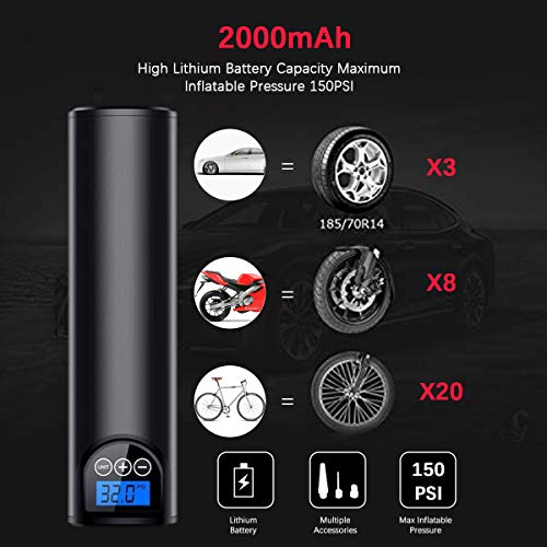Vogvigo Mini Portable Vehicle-Mounted Intelligent Wireless Digital Air Compressor Pump Rechargeable 2000mah with Led Light and 150 Psi Maximum Inflation Pressure for Ball/Car Bicycle Tire/Toys/Other - Thumbnail 3